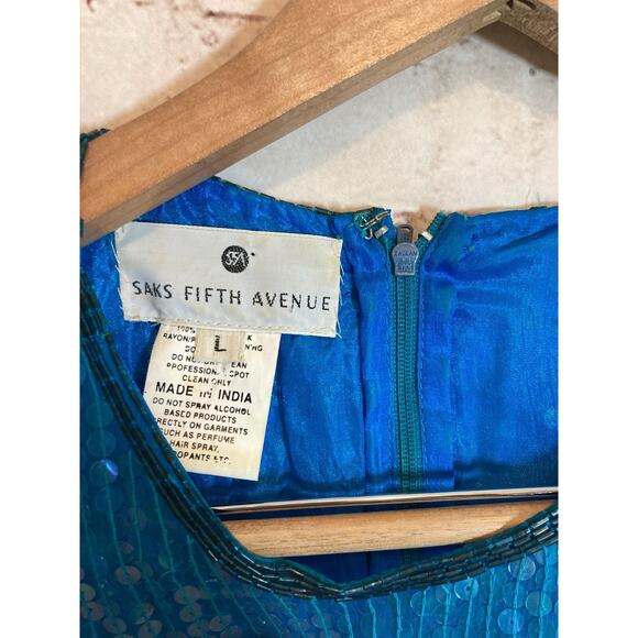 Vintage Saks Fifth Avenue Top Women Large Natural Silk All Over Sequin & Beading - Picture 12 of 12